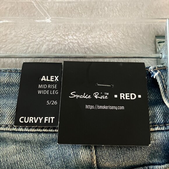 Smoke Rise Red Jeans Size 5/26 Denim Acid Wash Mid Rise Flare Curvy Fit Wide Leg - Picture 9 of 12